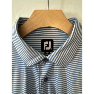 FootJoy Polo Shirt Mens XXL Blue White Stripe Golf Performance Stretch